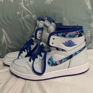Jordan High-Top Sneakers in Blue and White with Pattern